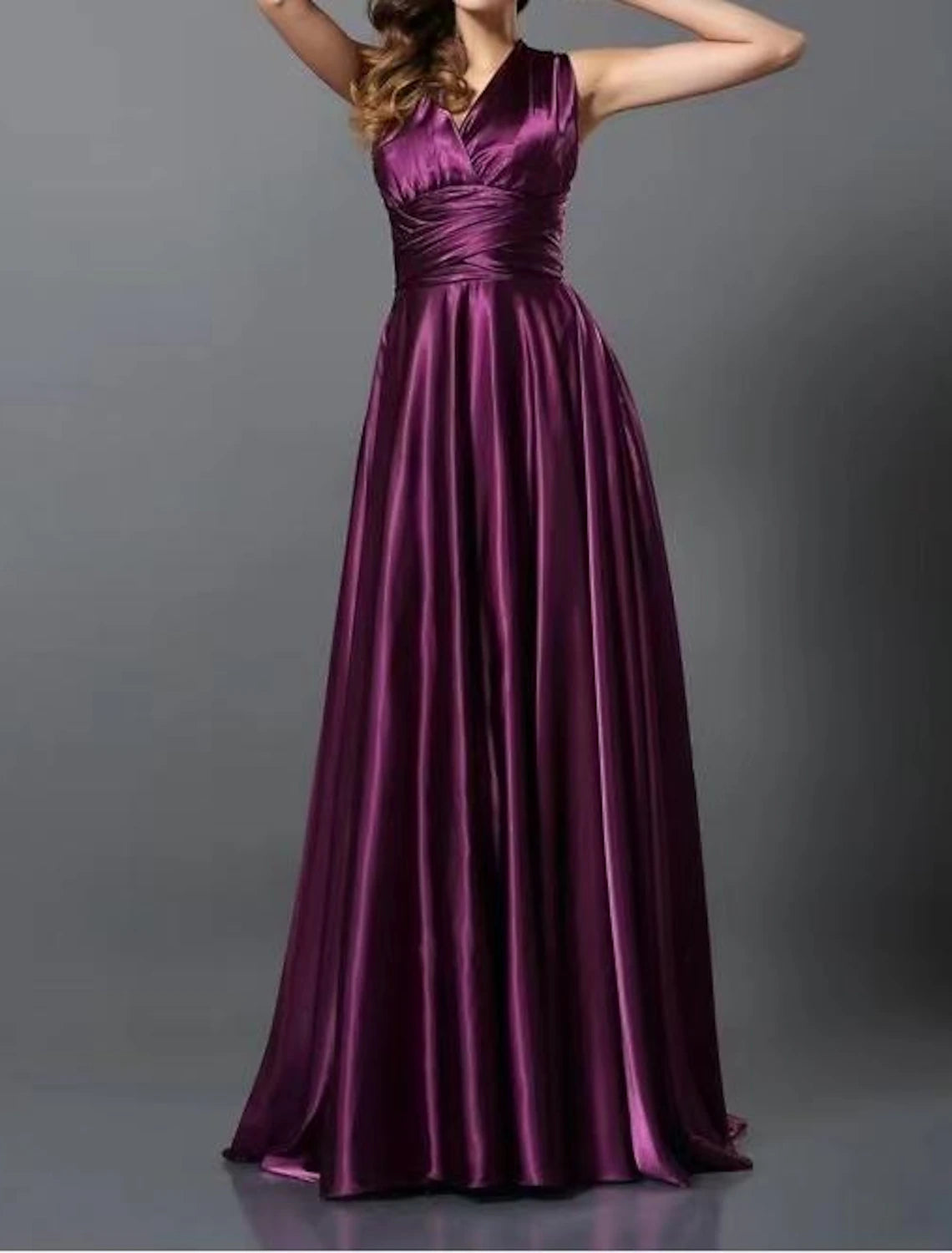 A-Linien-Kleid für Hochzeitsgäste, wandelbares Infinity-Kleid, Partykleidung, Hofschleppe, ärmellos, eine Schulter, wandelbar, Baumwolle, rückenfrei mit Glitzerfalten, gerüscht